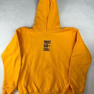 Gildan Yellow Hoodie with Trust God + Chill Text